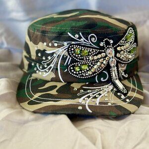 Hat~Rhinestone~Dragonfly~Cadet style~adjustable velcro back